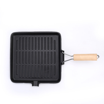 detachable wooden folding handle camping cast iron frying grill pan skillet